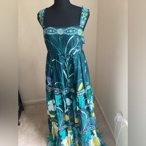 Anthropologie Green and Yellow Maxi Dress
